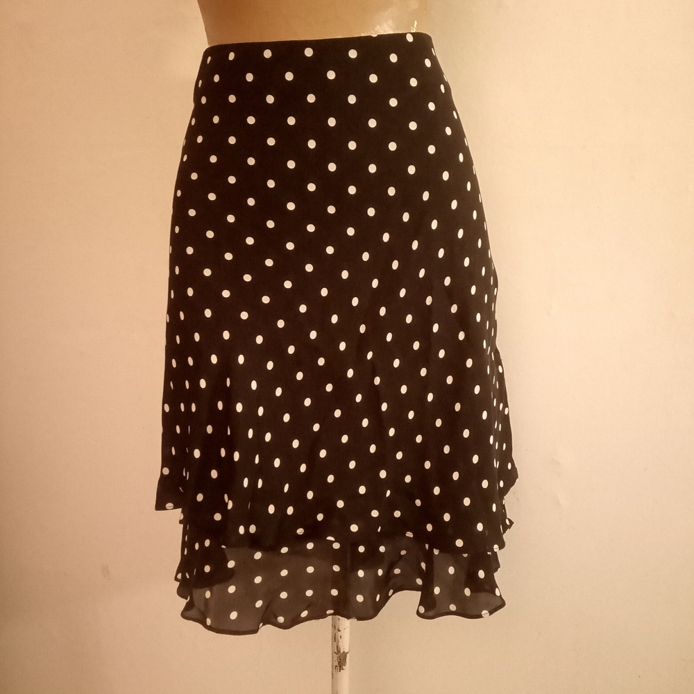 Jones New York Black and White Polka Dot Asymmetrical Skirt